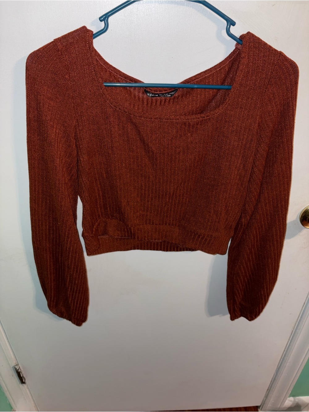 SHEIN Rust Orange Ribbed Cropped Sweater